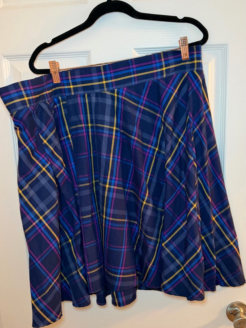 torrid Navy Plaid Skater Skirt with Yellow & Pink Stripes